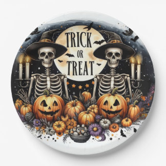 Prato De Papel Skeleton Duo Spooky - Picar ou Tratar Placas de Pa