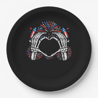 Prato De Papel Skeleton Hand Heart EUA Patriotic American