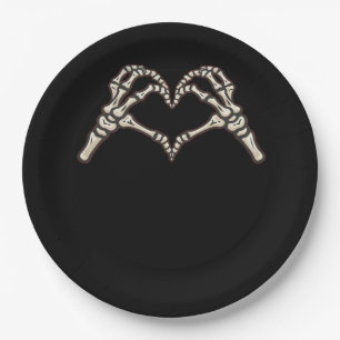 Prato De Papel Skeleton Hand Hearts Design