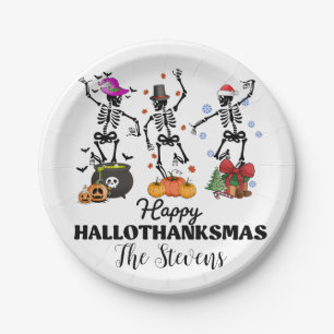 Prato De Papel Skeleton Happy Hallothanksmas