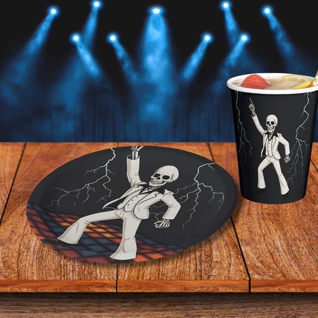 Prato De Papel Skeleton Hauned Disco Halloween Party (Skeleton Haunted Disco Halloween Party Paper Plates)