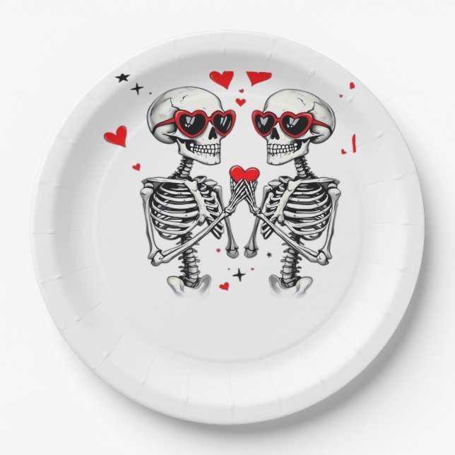 Prato De Papel Skeleton Heart Mãos Para Tendência (Frente)
