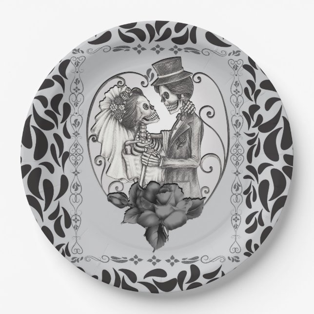 Prato De Papel Skeleton Love Casal Dance Gothic Weding (Frente)