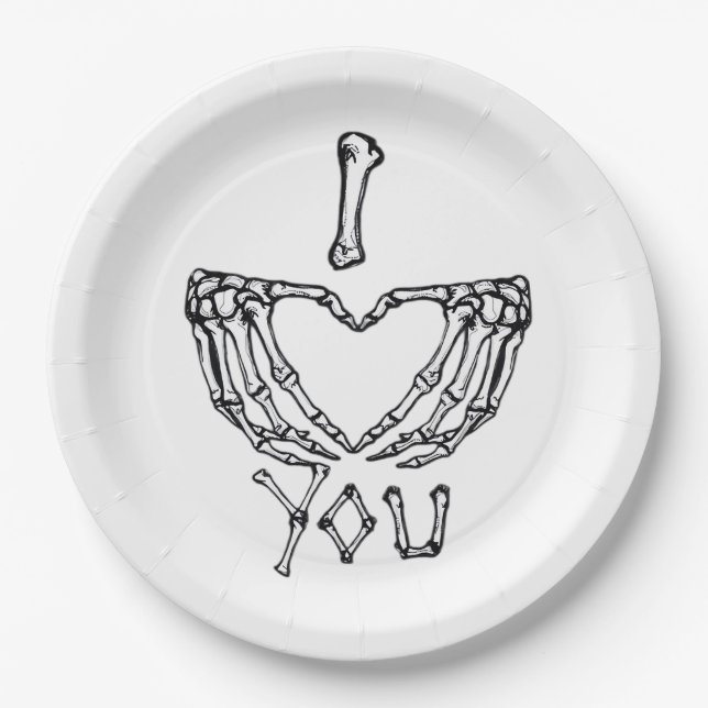 Prato De Papel Skeleton Mãos Fazer Coração (Frente)