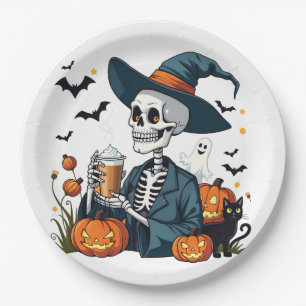 Prato De Papel Skeleton Spookeen Sippin Pumpkin Spice