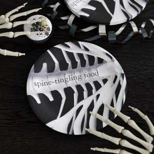 Prato De Papel Skelson Bones Spine Black White Halloween Party