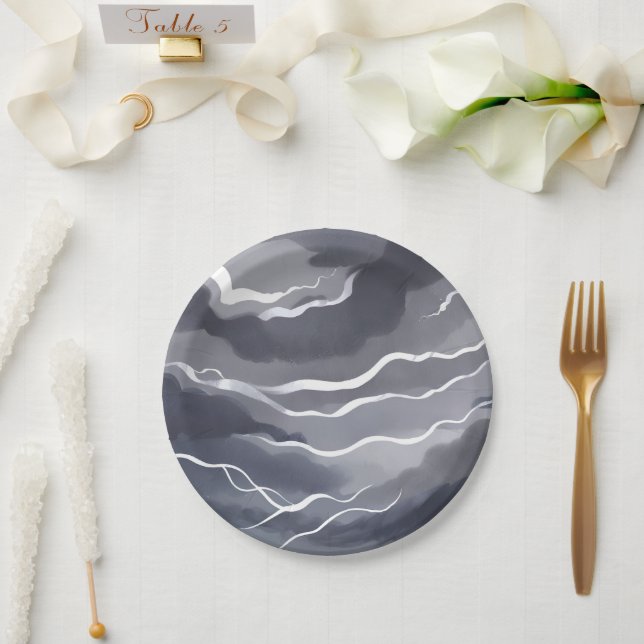Prato De Papel Skies Stormy | Aquarela Escura (Casamento)