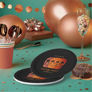Prato De Papel Skull Funny Orange Gothic Birthday RIP para seus 2