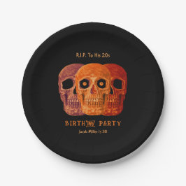 Prato De Papel Skull Funny Orange Gothic Birthday RIP para seus 2