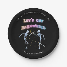 Prato De Papel Skull Neon Halloween Halloweire Dançando Esqueleto