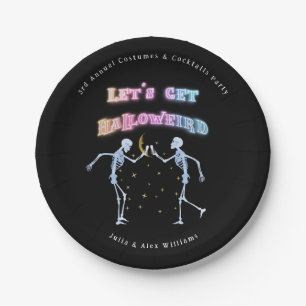 Prato De Papel Skull Neon Halloween Halloweire Dançando Esqueleto