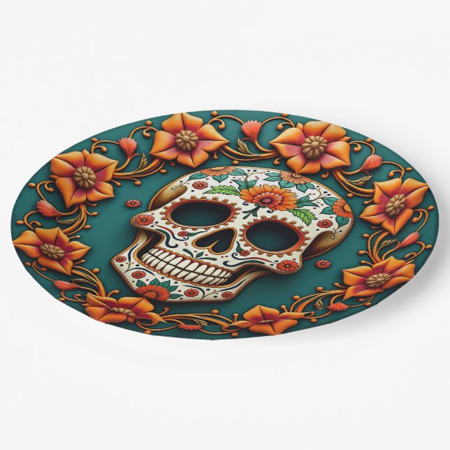 Prato De Papel 💀 🎉 Skull & Serve, Día de los Muertos (Inclinado)