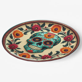 Prato De Papel 💀 🎉 Skull Swirl Serveware, Día de los Muertos