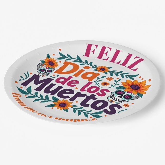 Prato De Papel 💀 🎉 Skull Swirl Serveware, Día de los Muertos (Inclinado)