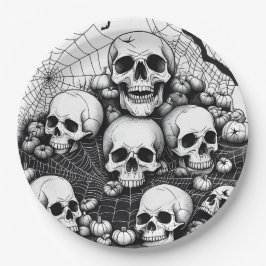 Prato De Papel Skulls Humanas Spooky Aranhas Bats Bats Halloween