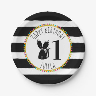 Prato De Papel Skunk Pompom Stripes Aniversário