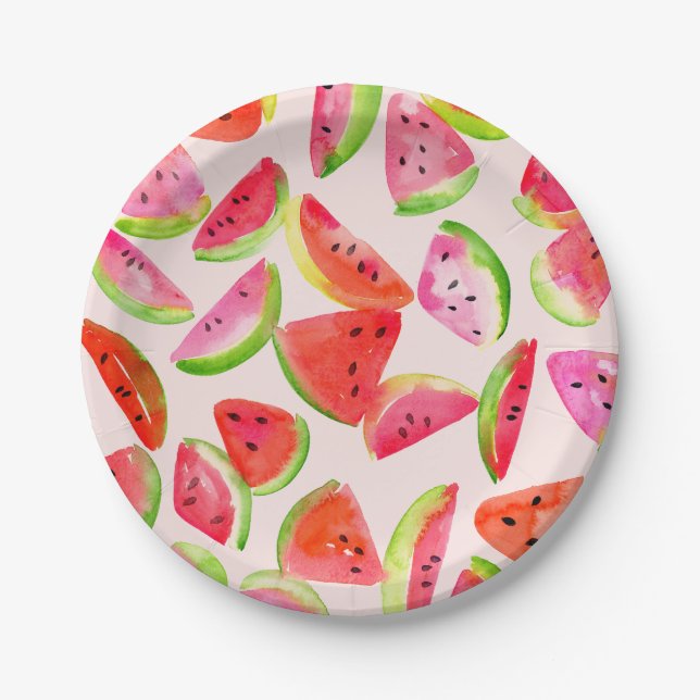 Prato De Papel Slice of Summer Watermelon Paper Plates (Frente)