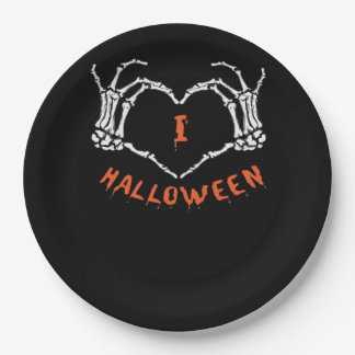 Prato De Papel Slogan Halloween. Gesto Cardíaco Feito De Esquelet