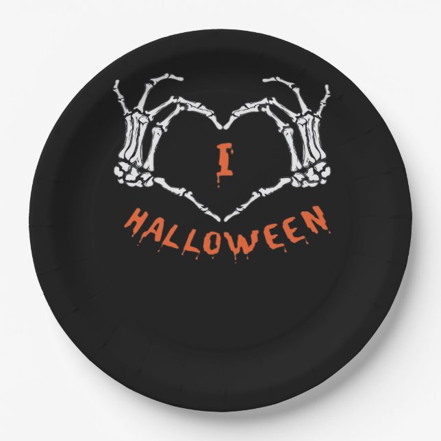 Prato De Papel Slogan Halloween. Gesto Cardíaco Feito De Esquelet (Frente)