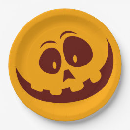 Prato De Papel Smiley face de Halloween Laranja e Castanho