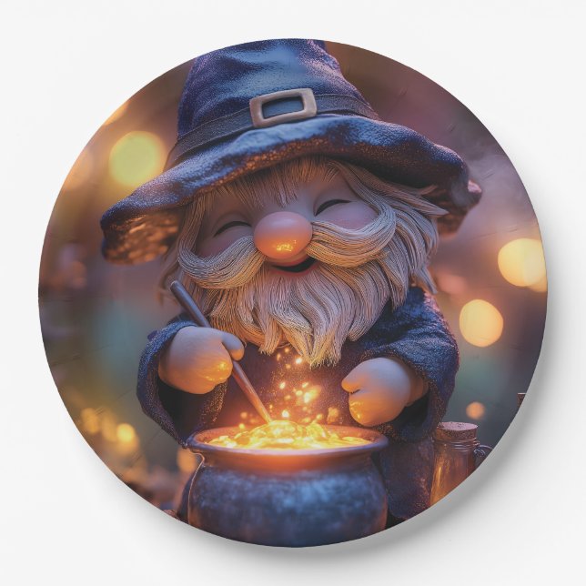 Prato De Papel Smiling Gnome Stirring Magic Pote (Frente)