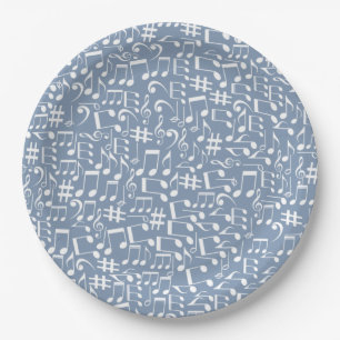 Prato De Papel Smokey Blue com Notas Musicais Dançantes