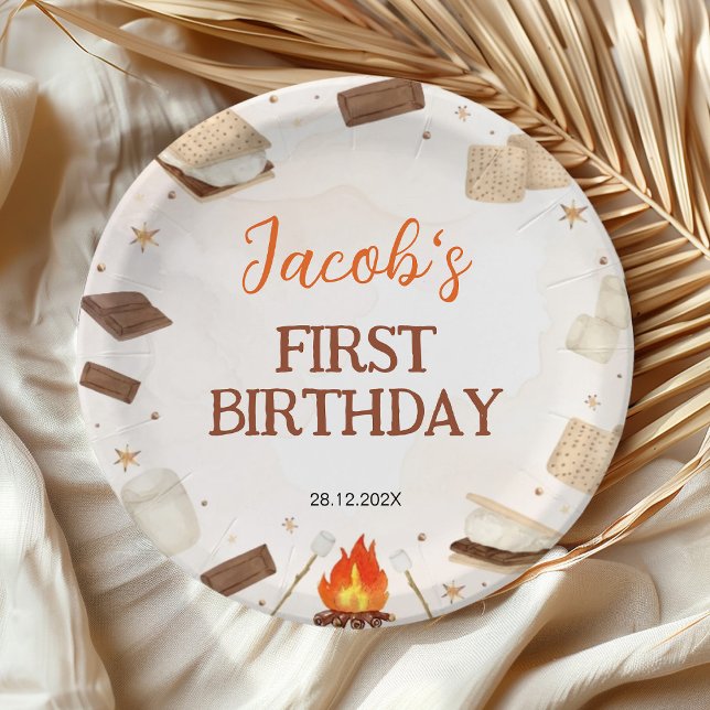 Prato De Papel S'more Campfire Birthday Party Paper Plates (Criador carregado)