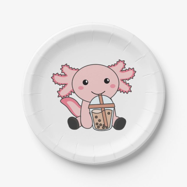 Prato De Papel Snaxolotl Axolotl Bubble Tea Amadurece Animais Doe (Frente)