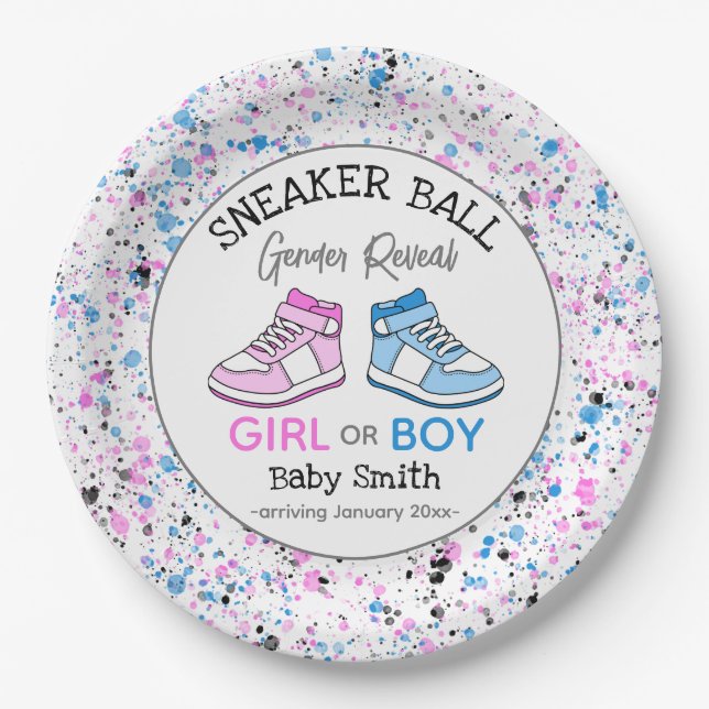 Prato De Papel Sneaker Ball Gender Revelar Placas de Papel (Frente)