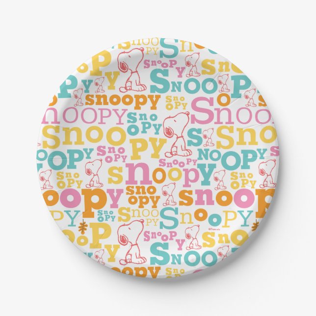 Prato De Papel Snoopy Pastel Text Pattern (Frente)