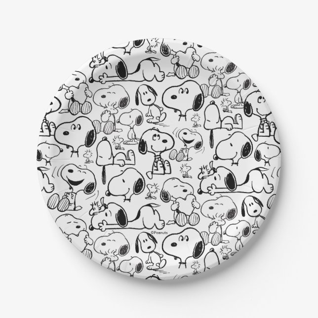 Prato De Papel Snoopy Smile Giggle Laugh Pattern (Frente)