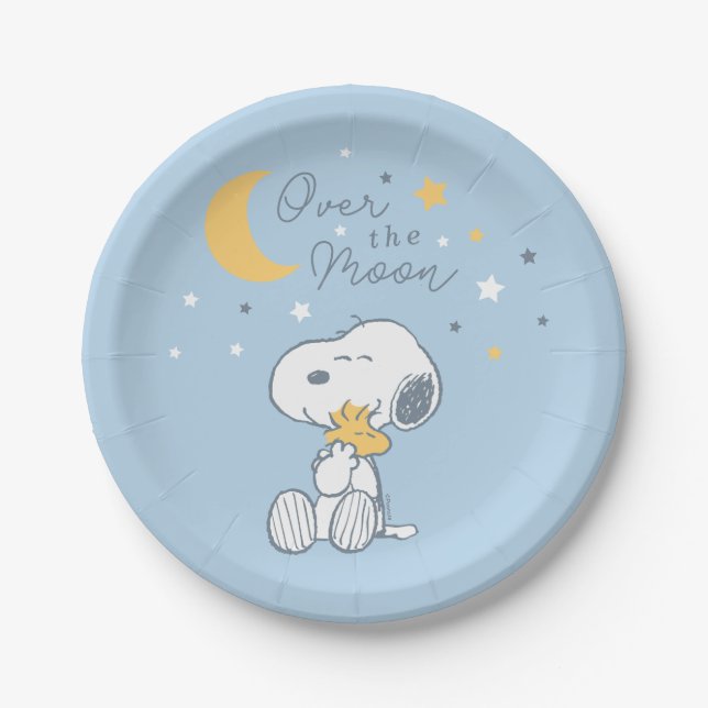 Prato De Papel Snoopy & Woodstock | Over the Moon Baby Shower Pap (Frente)