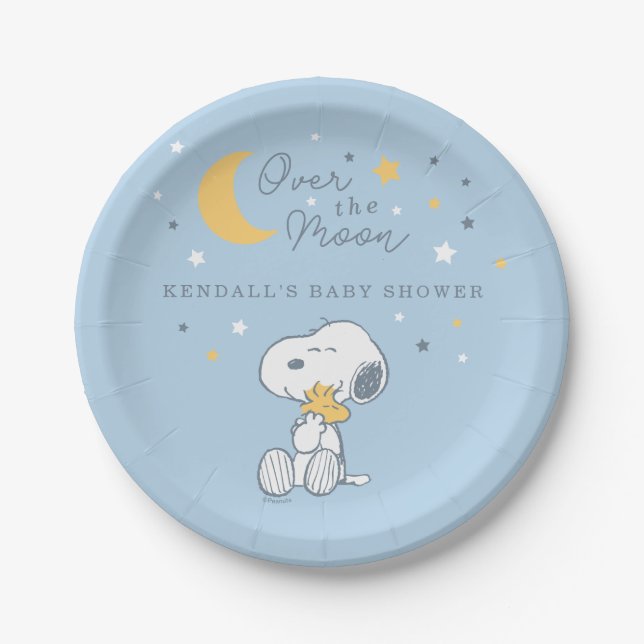 Prato De Papel Snoopy & Woodstock | Over the Moon Baby Shower Pap (Frente)