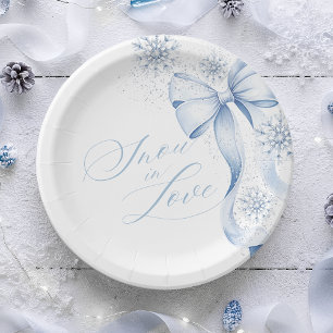Prato de Papel Snowflake Blue Bow Noivado de Inver