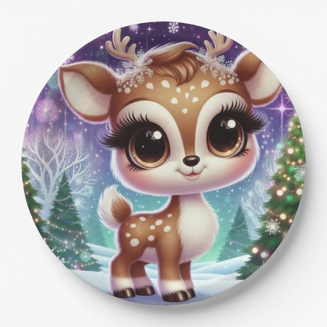 Prato De Papel Snowflake Sparkle Baby Reindeer (Frente)