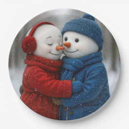 Prato De Papel Snowflakes on Snowman Couple in Winter Forest