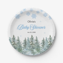 Prato De Papel Snowflakes Pine Trees Winter Baby Shower 