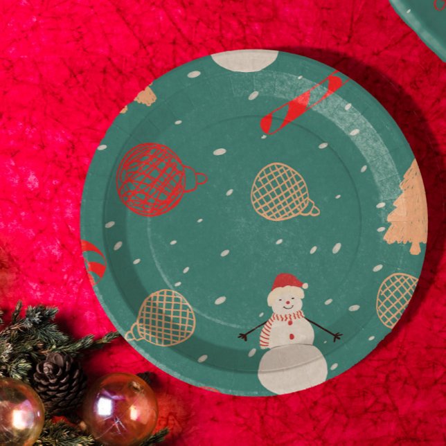 Prato De Papel Snowman & Christmas Icons Pattern- Playful Holiday (Criador carregado)
