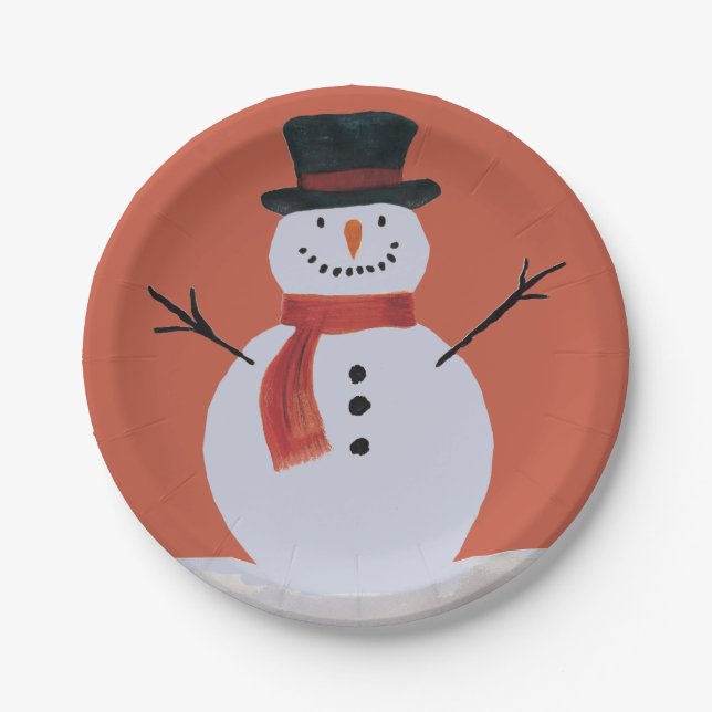 Prato De Papel Snowman Com Scarf (Frente)