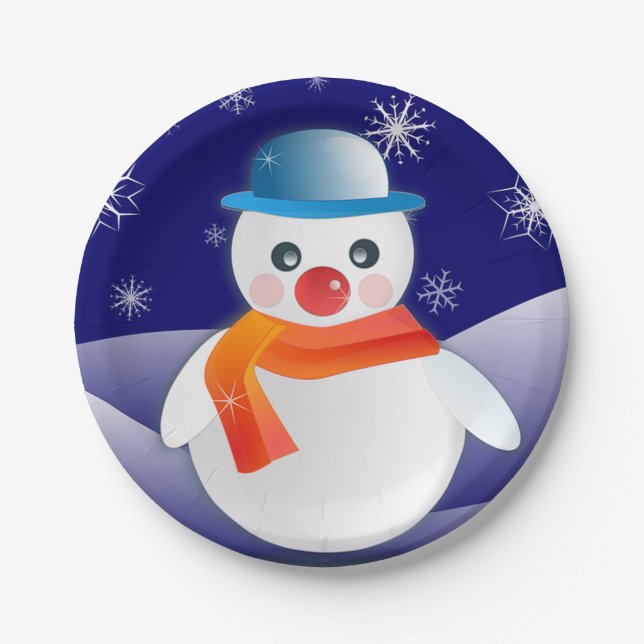 Prato De Papel Snowman de Natal (Frente)