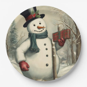 Prato De Papel Snowman e Ilustração de Inverno de Presente de Nat