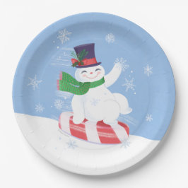 Prato De Papel Snowman e Peppermint Blue