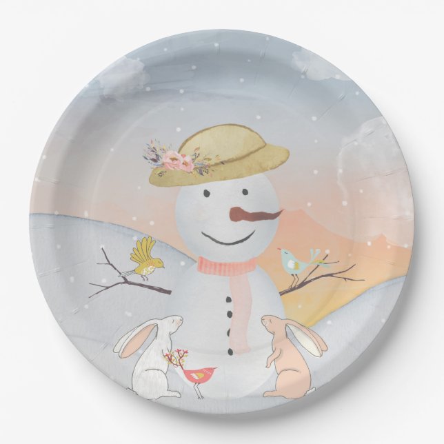 Prato De Papel Snowman e Winter Woodland Amigos (Frente)