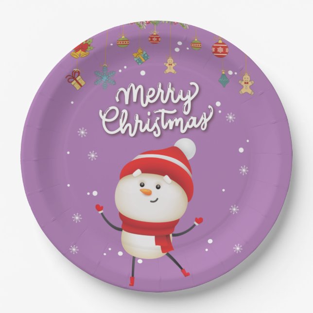 Prato De Papel Snowman engraçado Feliz Natal (Frente)