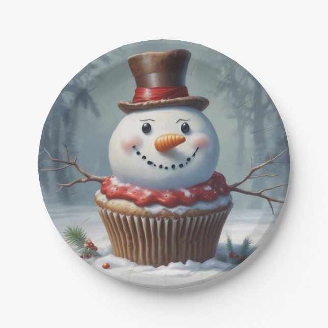 Prato De Papel Snowman Muffin (Frente)