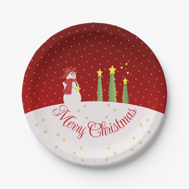 Prato De Papel Snowman Themed Holiday (Frente)