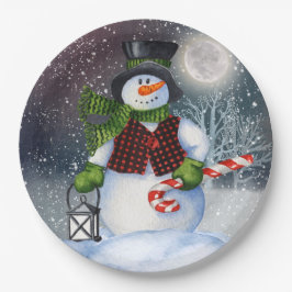 Prato De Papel Snowman Watercolor Winter Christmas