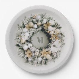 Prato De Papel Snowy Pine Christmas Wreath