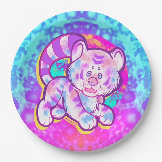 Prato De Papel Snowy Tiger Cute Neon Kidcore (Frente)