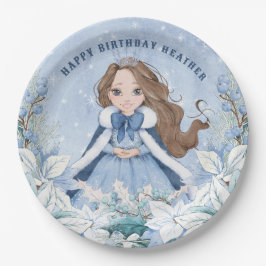 Prato De Papel Snowy Winter Brunette Princess Birthday